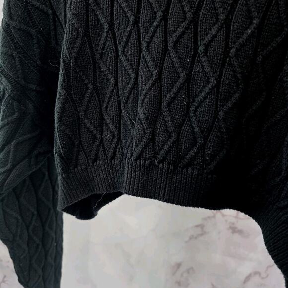 Anthropologie Sweater Women Small Medium Black Fisherman Crop Cable Boxy Find Me - Picture 9 of 10